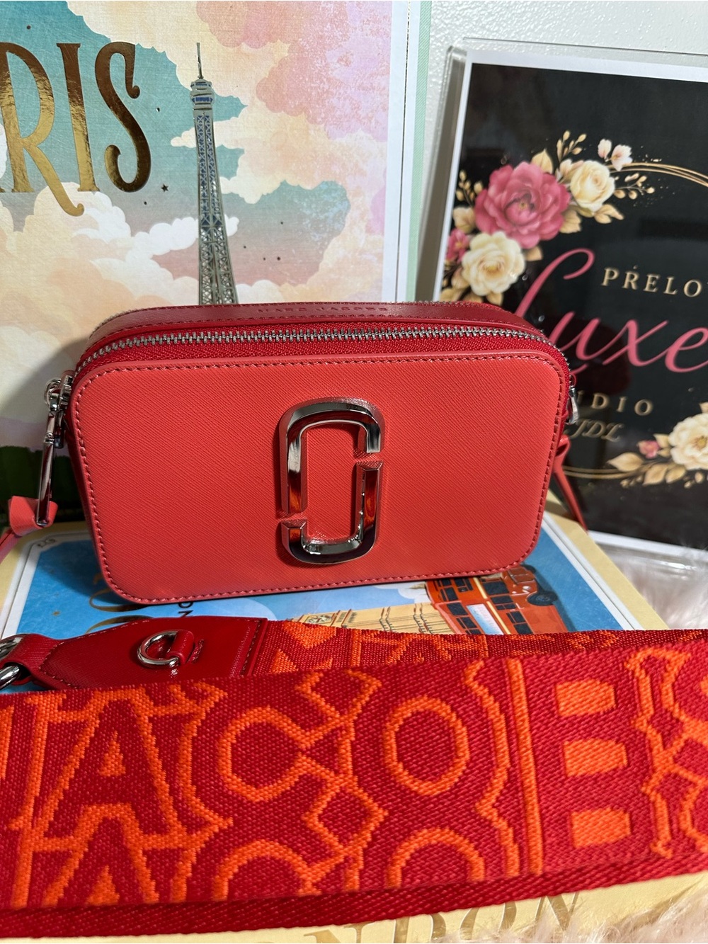 Marc Jacobs Coral Camera Crossbody with Bold Silver Logo